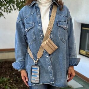 Women's Gold Crossbody Strap Bag with Removable Coin Pouch